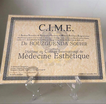 Dr Souhir BOUZGUENDA, Diplômée du Collège International de Médecine Esthétique de PARIS, CIMEL